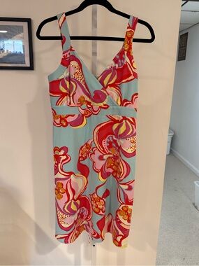 J. McLaughlin Aqua Pink Red Printed Midi Dress